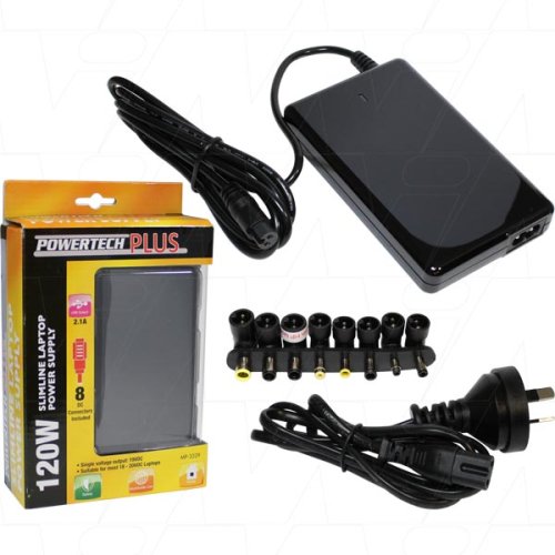 Slimline Universal Laptop Power Supply 120W 100-240V 19VDC 5.7A max with 8 Plugs - MP3329