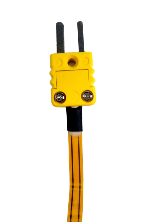Thermocouple Hand Probe, Film Type K, Flat Mylar, 150 Mm X 6 Mm X 1.6 Mm thick with 2 Mtr curly cord mini plug. Maximum Temperature 300 Deg C.