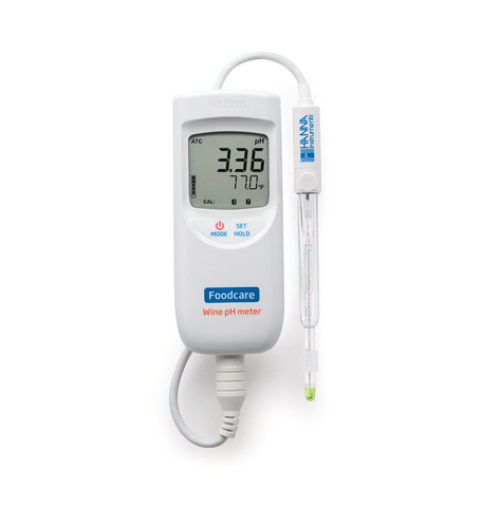 pH meter for wine analysis, range pH -2.00 to 16.00 pH, with HI1048D pH electrode