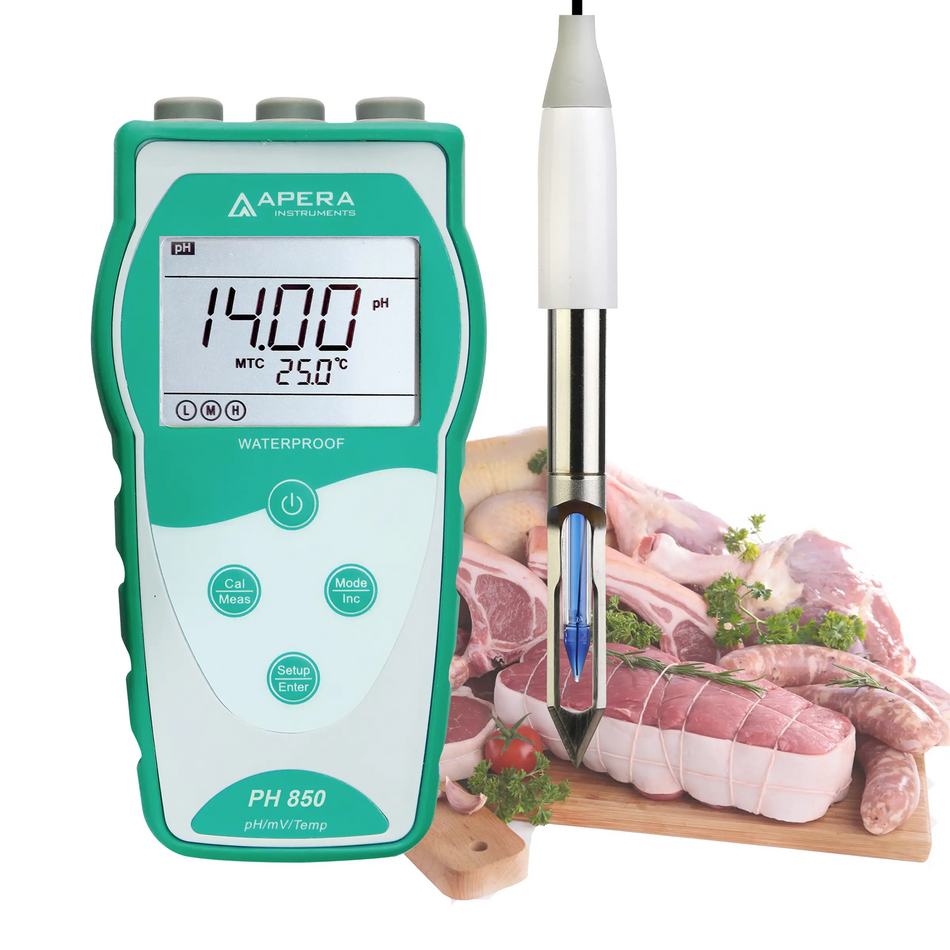PH850-MT Portable pH Meter Kit for Fresh or Frozen Meats with LanSen®763 Blade Spear pH Electrode