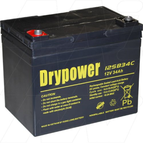Drypower 12V 34Ah Sealed Lead Acid Battery - 12SB34C