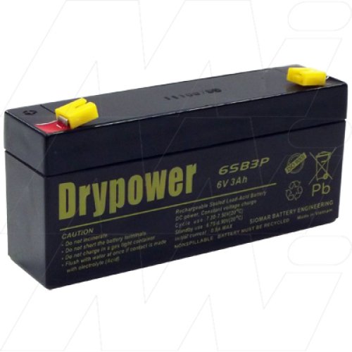 Drypower 6V 3Ah Sealed Lead Acid Battery - 6SB3P
