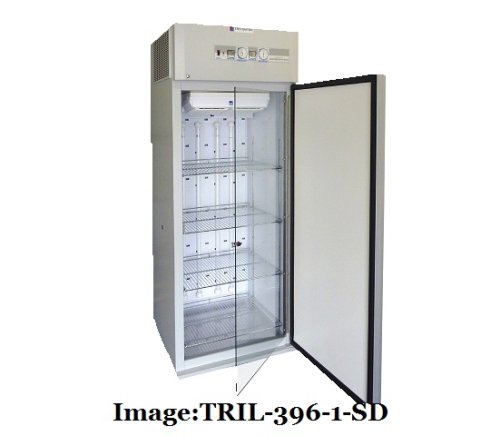 Refrigerated Incubator. (396 Litre) with 3x36W Fluorescent Lights at back. White Aluminium and Stainless Steel Interior. 1 Solid Door. Diurnal Control. Adjustable Shelves. - TRIL-396-1-SD