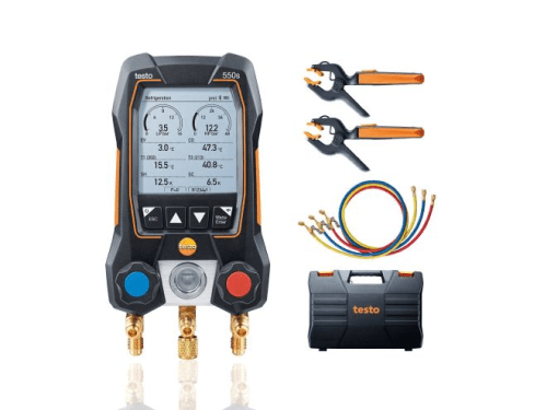 testo 550s Smart Kit with filling hoses - Smart digital manifold with wireless clamp temperature probes and hose filling set with 3 hoses