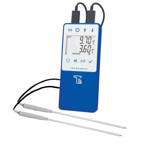 TraceableLIVE Refrigerator/ Freezer Datalogging Traceable Thermometer, 2 Stainless Steel Probes