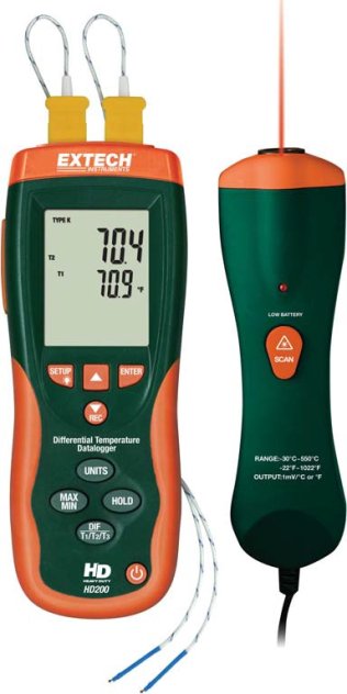 EXTECH HD200, Differential Thermometer Datalogger plus IR Thermometer (Not suitable for human use)