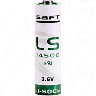 LS14500 AA size Saft Lithium 3.6V Thionyl Chloride Battery - Bobbin Type - LS14500