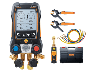 testo 557s Smart Vacuum Kit with filling hoses - Smart digital manifold with wireless vacuum and clamp temperature probes and hose filling set with 4 hoses