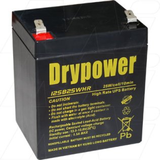 12SB25WHR - Drypower 12SB25WHR 12V 5Ah Sealed Lead Acid Battery for Standby-UPS. Replaces FP1250, HR1221WF2, NP5-12, NPH5-12, NPX-25T, LC-R125P1, RBC29, RBC30, RBC39, RBC45, RBC46