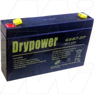 6SB7.2P - Drypower 6V 7.2Ah Sealed Lead Acid Battery