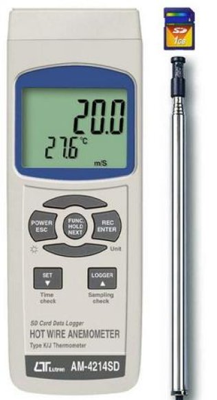 Hot Wire Anemometer Logger, K-J Thermometer, SD Card - AM4214SD