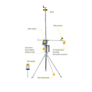 Met Station (HSPA) with solar power. Includes wind,temp/pressure/humidity, soil Temp, solar sensors and 0.2 mm rain gauge, no tripod - IC-MS-150-101