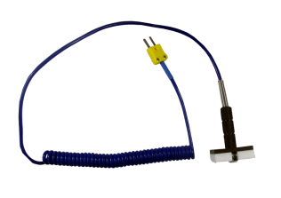 Thermocouple Hand Probe, Magnetic Surface, Type K 3 Ribbon Tip Probe with 2 mtr curly cord lead & mini plug. Maximum Temperature 200 Deg C.