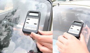 Figure 4. The UV sensor was placed underneath the glass of the front and rear windscreens of one of the staff members cars. The front windscreen is shown on the left and the rear windscreen is shown on the right.